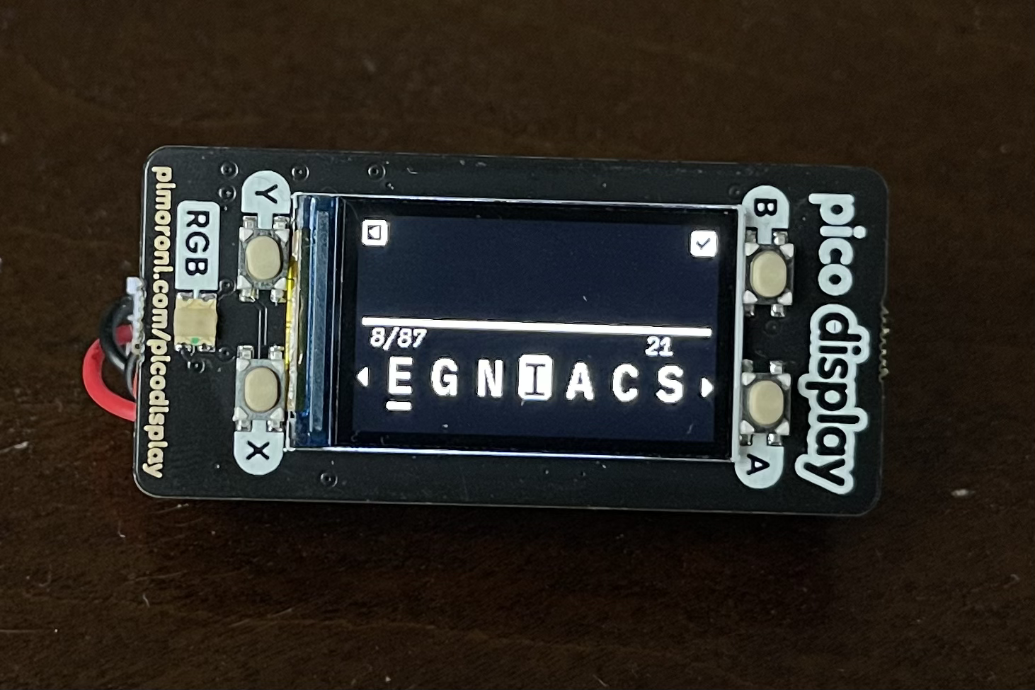 The BumbleBee displaying the Game Screen for the letters ['e','g','n','i','a','c','s'] with score 21, 8/87 words found, and an empty guess input field